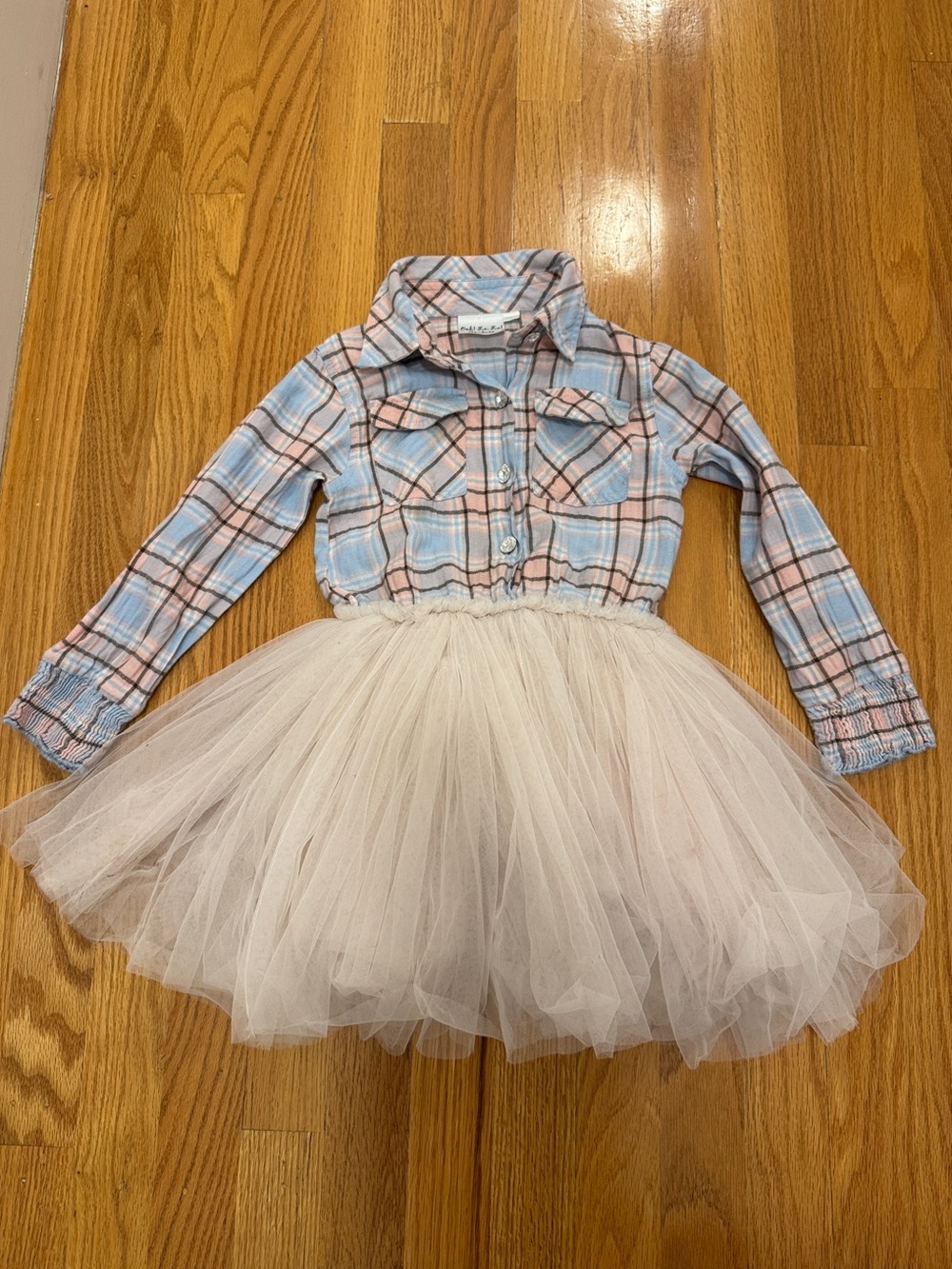 Ooh! La, La! Couture Kids Plaid Shirt Dress with Tulle Skirt Size 5